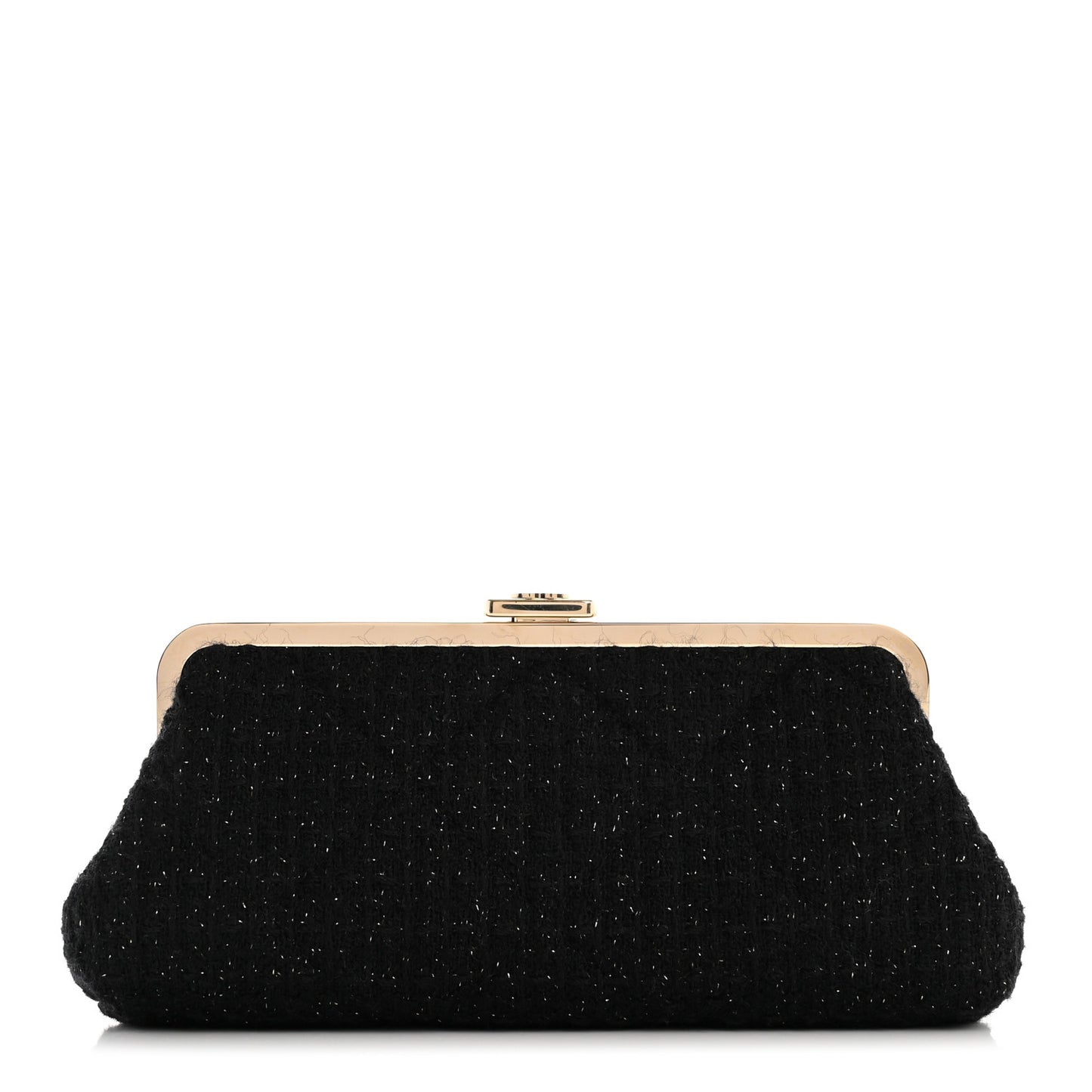 Tweed Quilted Kiss Lock Clutch Black