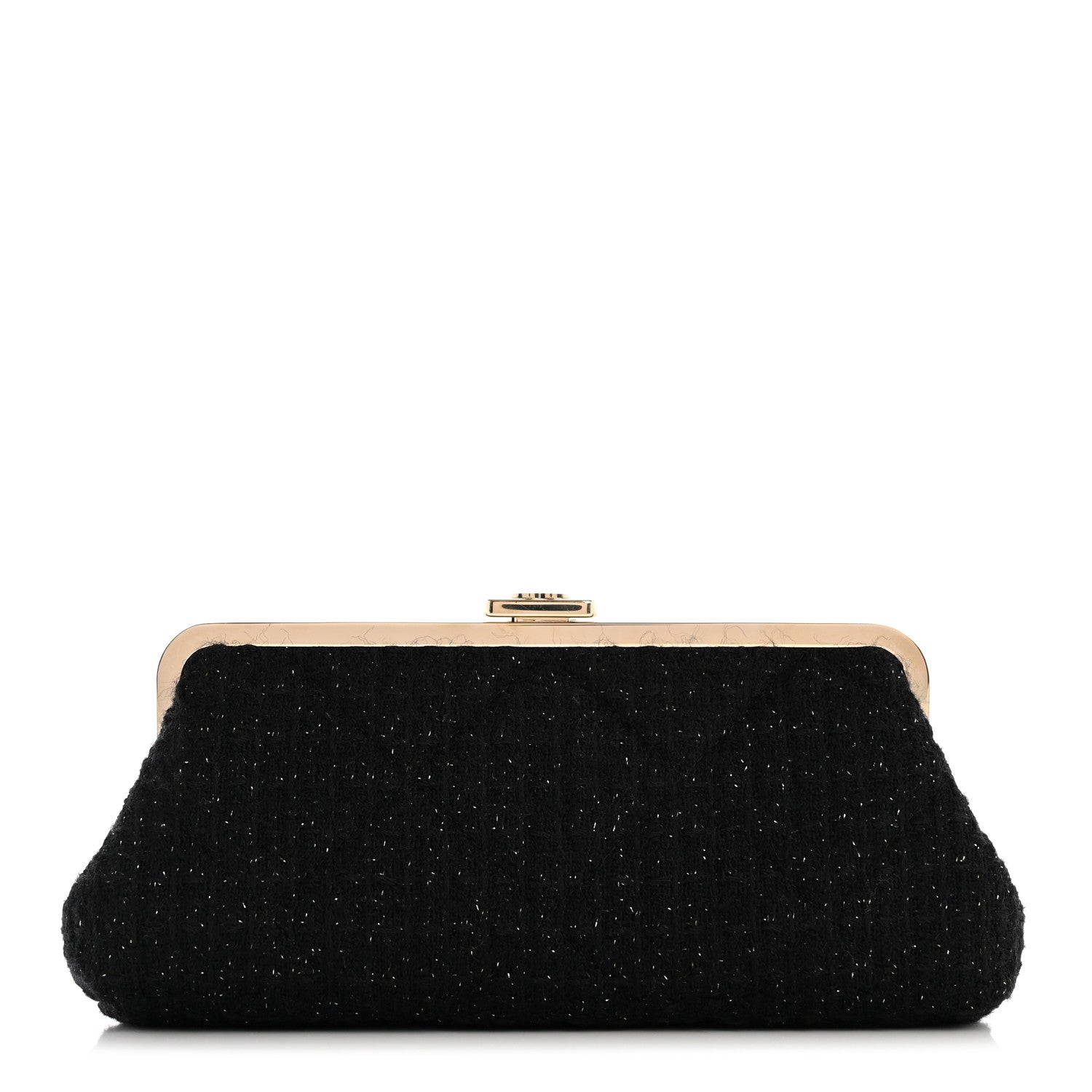Chanel Tweed Quilted Kiss Lock Clutch Black 1 of 10