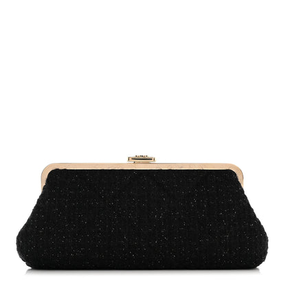 Chanel Tweed Quilted Kiss Lock Clutch Black 1 of 10