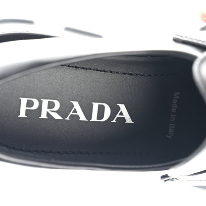 Prada Spazzolato Rois Metal Triangle Logo Monolith 55mm Loafers 38 Black 7 of 8