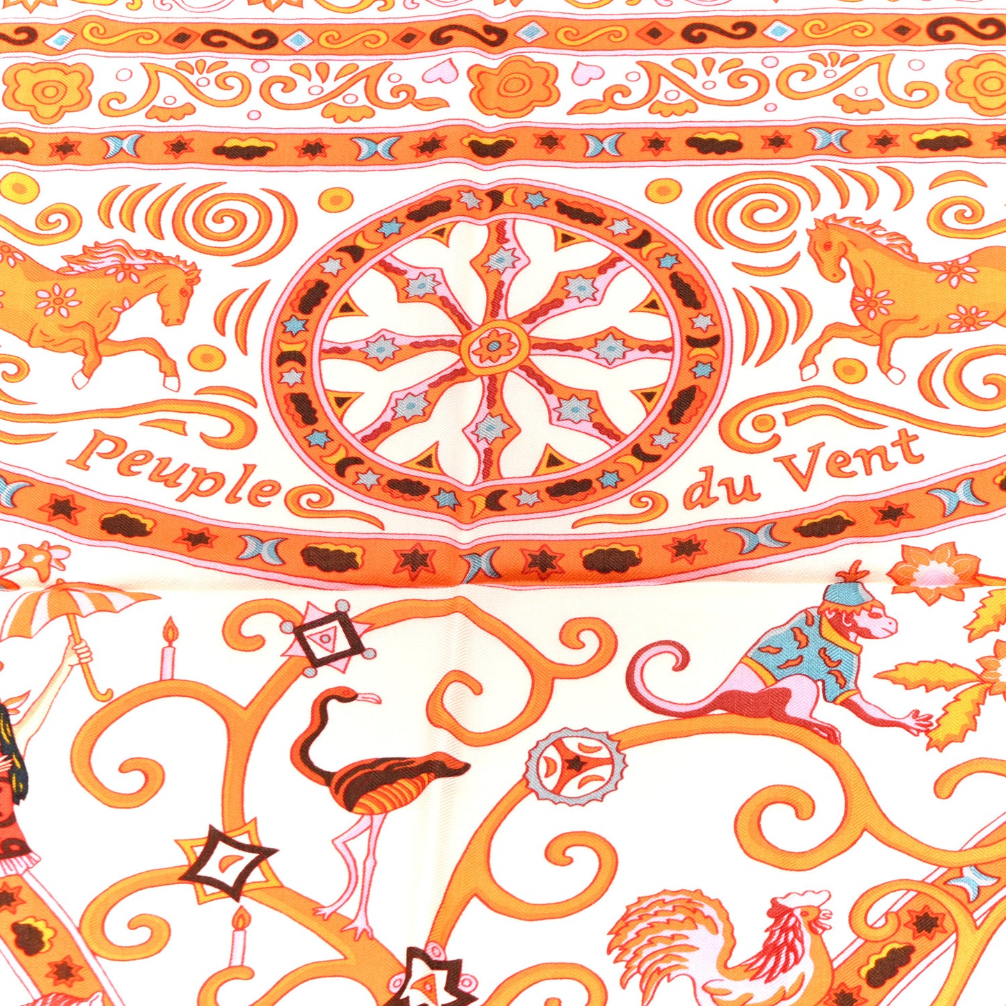 Cashmere Silk Peuple Du Vent Shawl 140 White Orange Rose
