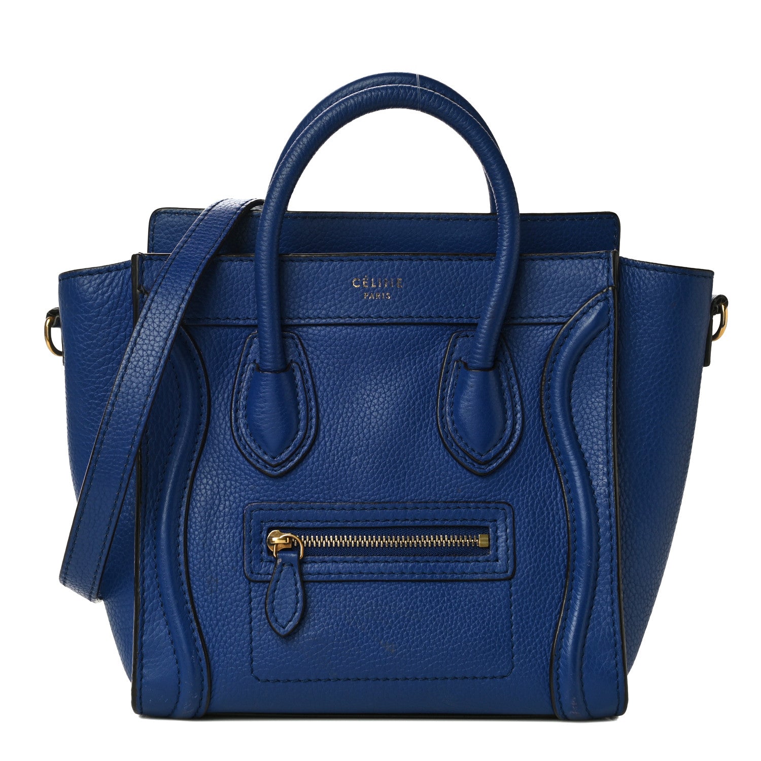 Celine Drummed Calfskin Nano Luggage Indigo 1 of 11