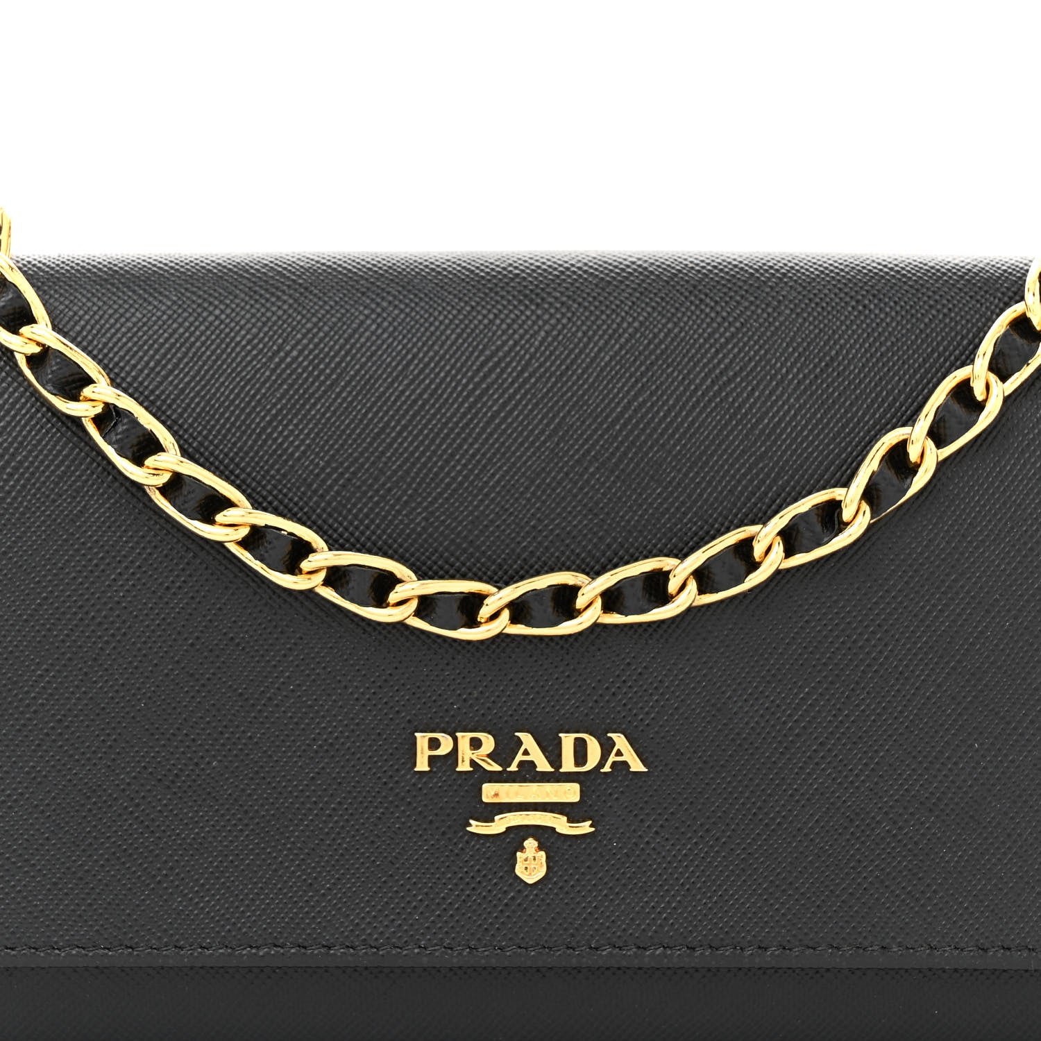 Prada Saffiano Metal Oro Chain Wallet Black 8 of 12