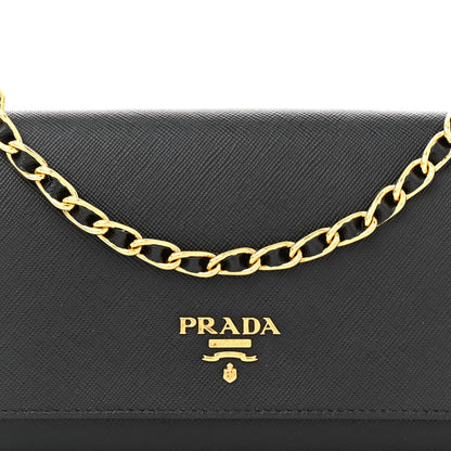 Prada Saffiano Metal Oro Chain Wallet Black 8 of 12