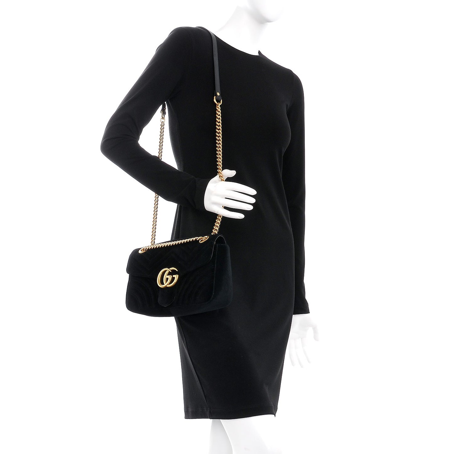 Velvet Matelasse Small GG Marmont Shoulder Bag Black