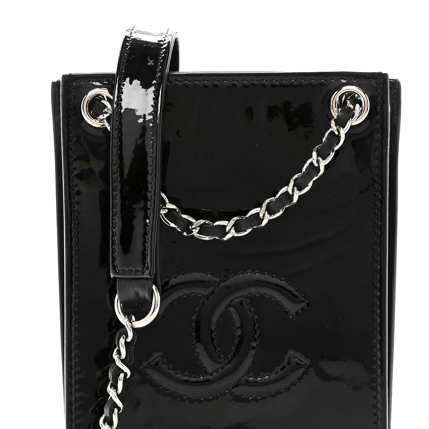Chanel Patent CC Phone Holder Crossbody Black 1843108 – FASHIONPHILE