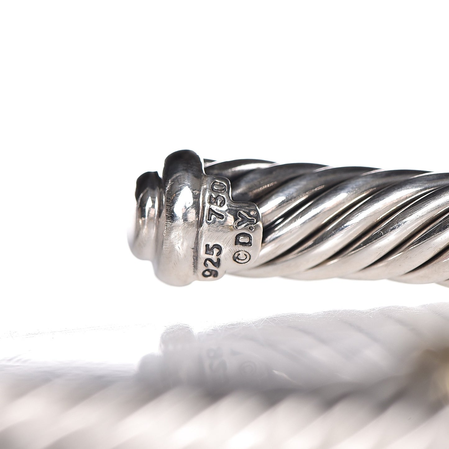 Sterling Silver 18K Yellow Gold Diamond 7mm Cable Classics Bracelet