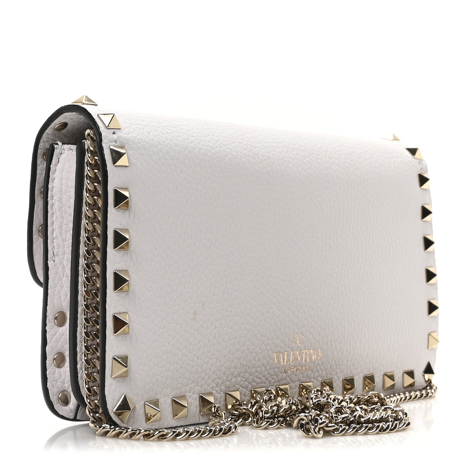 Valentino Garavani Grainy Calfskin Rockstud Chain Pouch White 3 of 9
