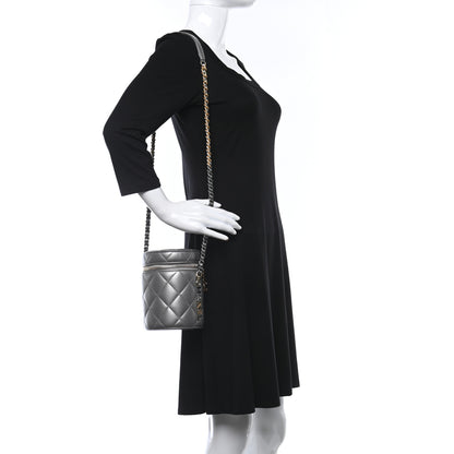 Chanel Metallic Lambskin Quilted Side Note Vanity Grey 3 of 10