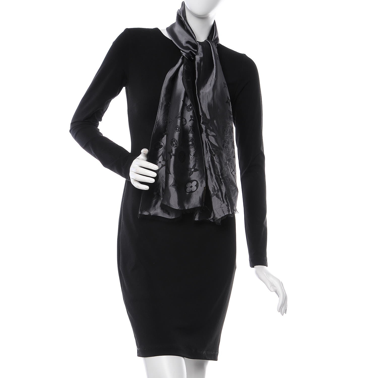 Louis Vuitton Silk Acetate Monogram Saint Petersbourg Stole Black Grey 2 of 4