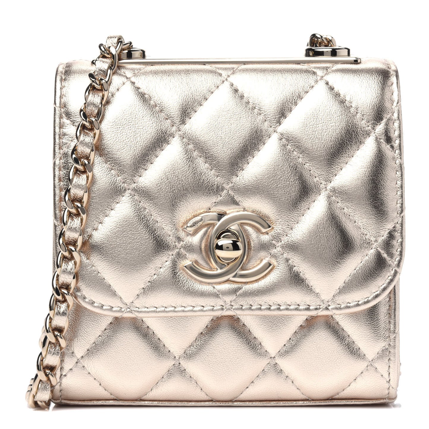 Metallic Lambskin Quilted Mini Trendy CC Clutch With Chain Gold