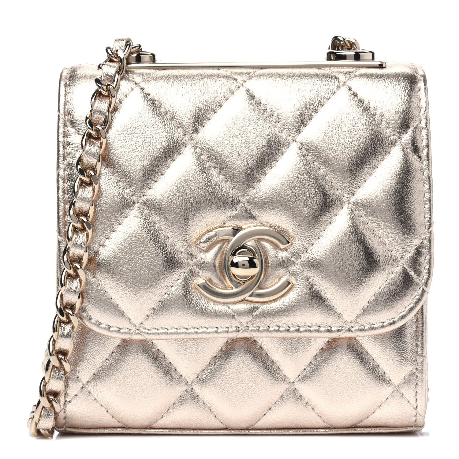Chanel Metallic Lambskin Quilted Mini Trendy CC Clutch With Chain Gold 1 of 5