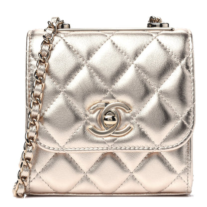Chanel Metallic Lambskin Quilted Mini Trendy CC Clutch With Chain Gold 1 of 5
