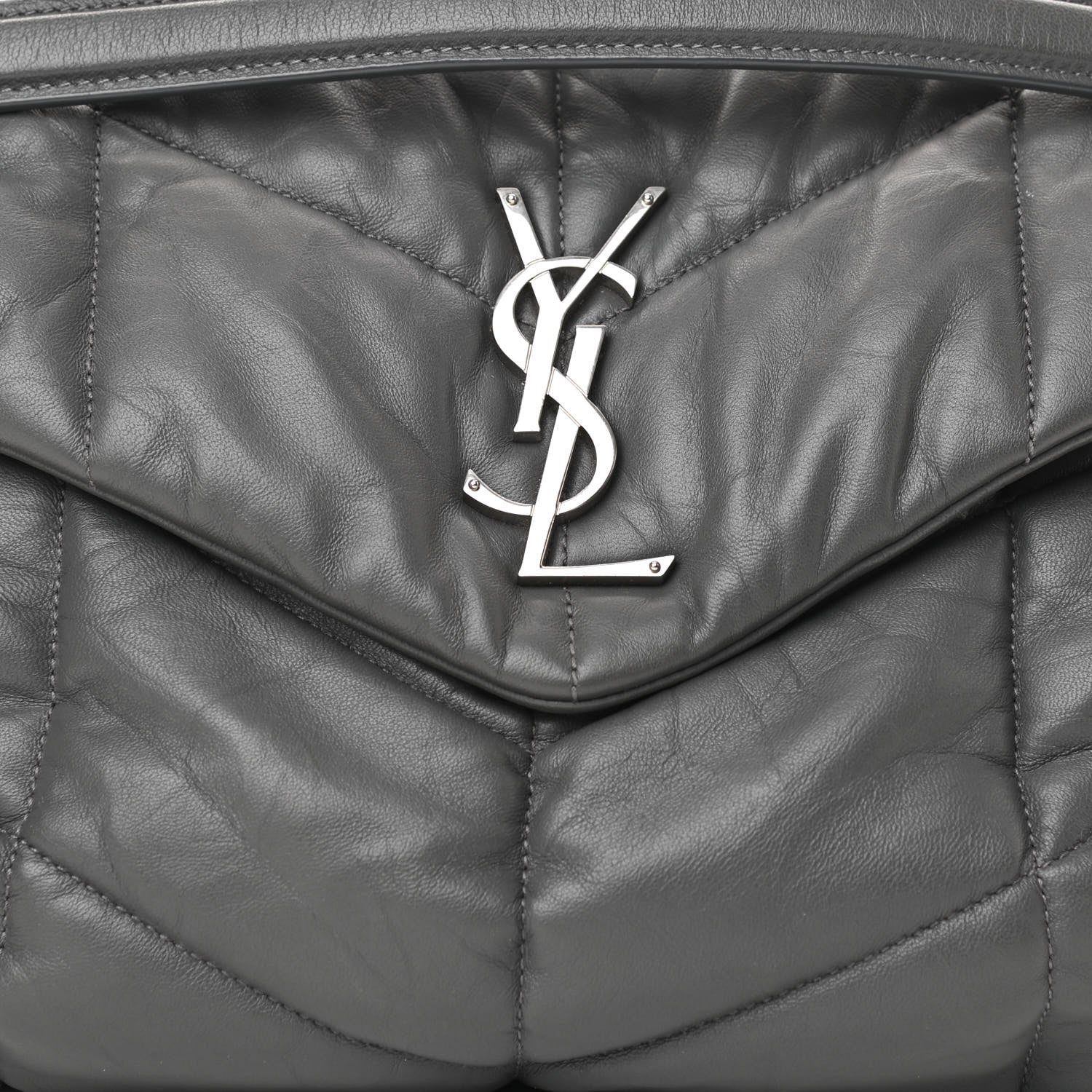 Saint Laurent Calfskin Quilted Medium Loulou Puffer Monogram Chain Satchel Storm 9 of 12