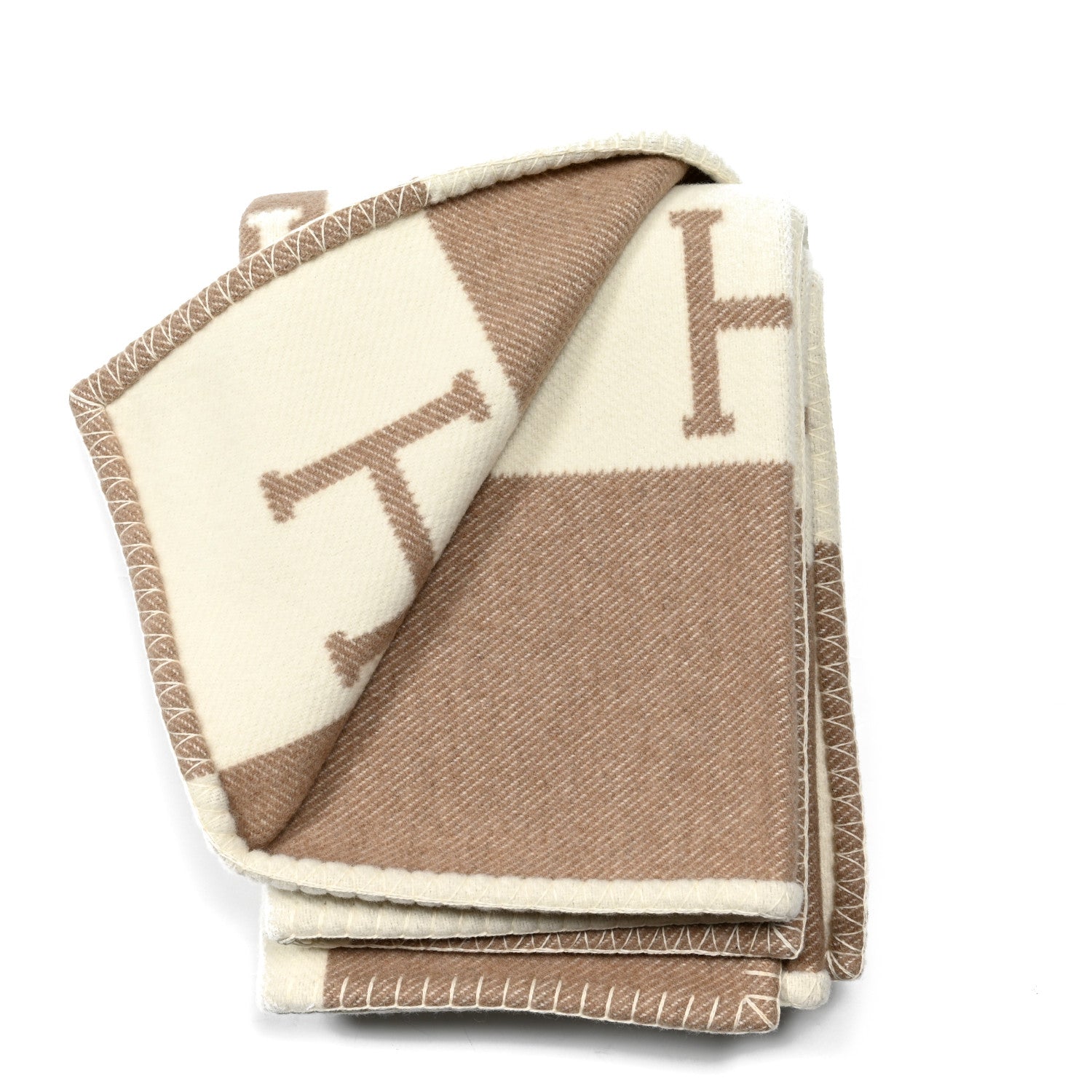 Hermes Wool Cashmere Avalon Baby Blanket Noisette Moyen White 2 of 3