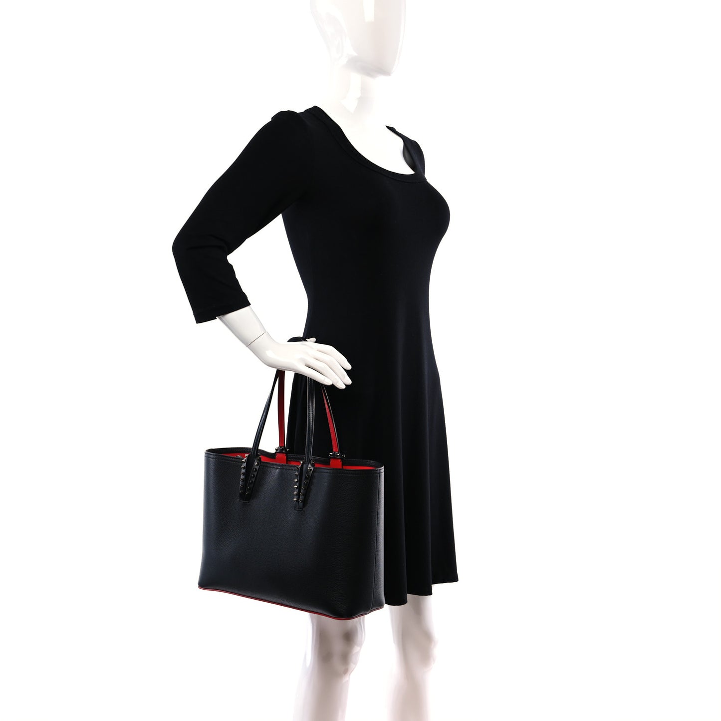 Calfskin Empire Spikes Small East West Cabata Tote Black