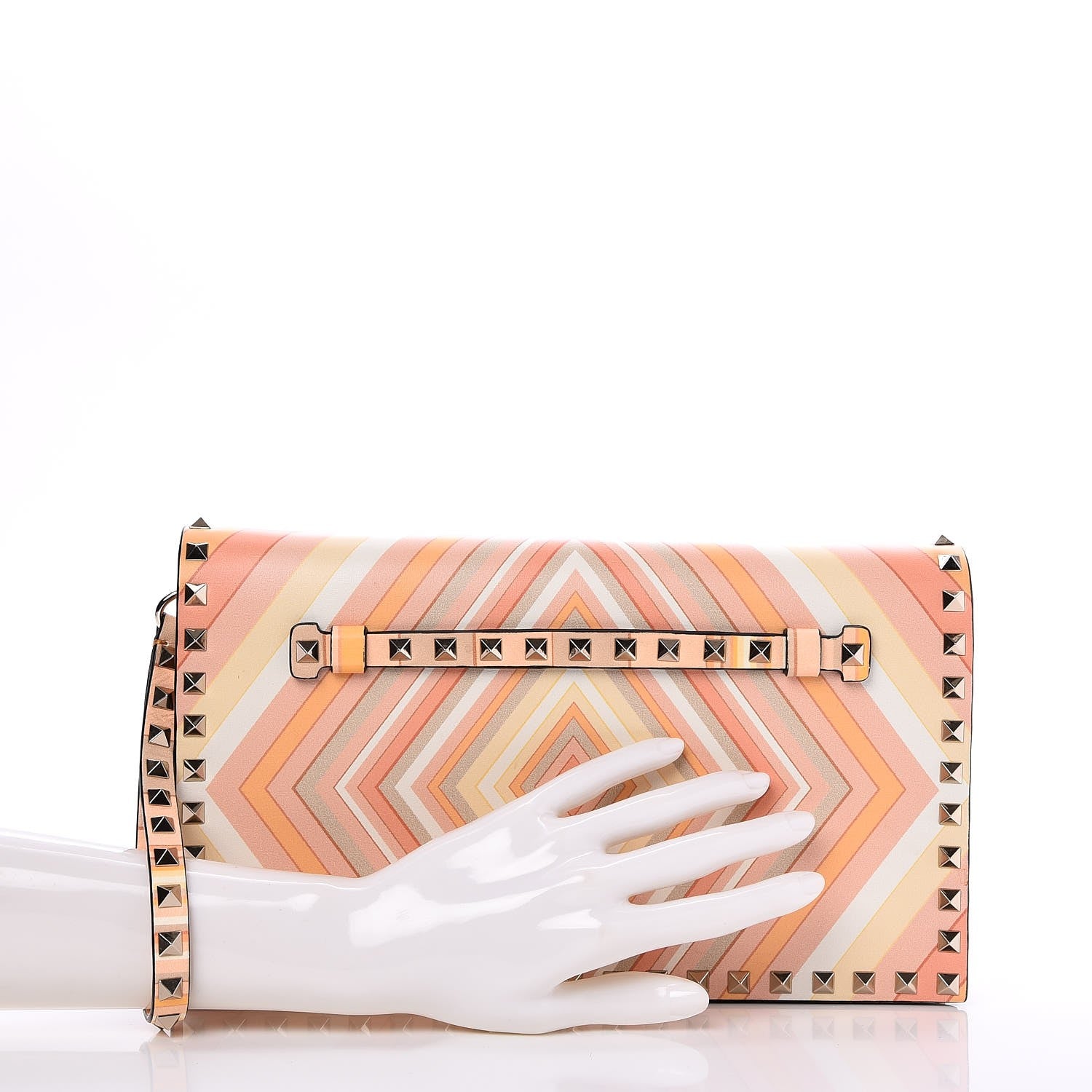 Valentino Garavani Nappa Native Couture 1975 Rockstud Wristlet Clutch Mandarin Sorbet 2 of 8