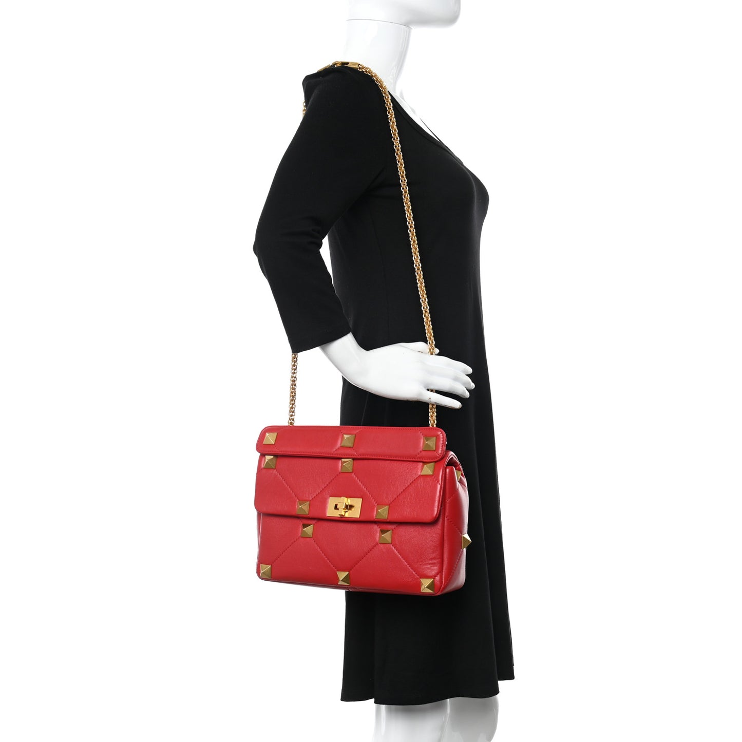 Nappa Large Roman Stud Shoulder Bag Rouge Pur