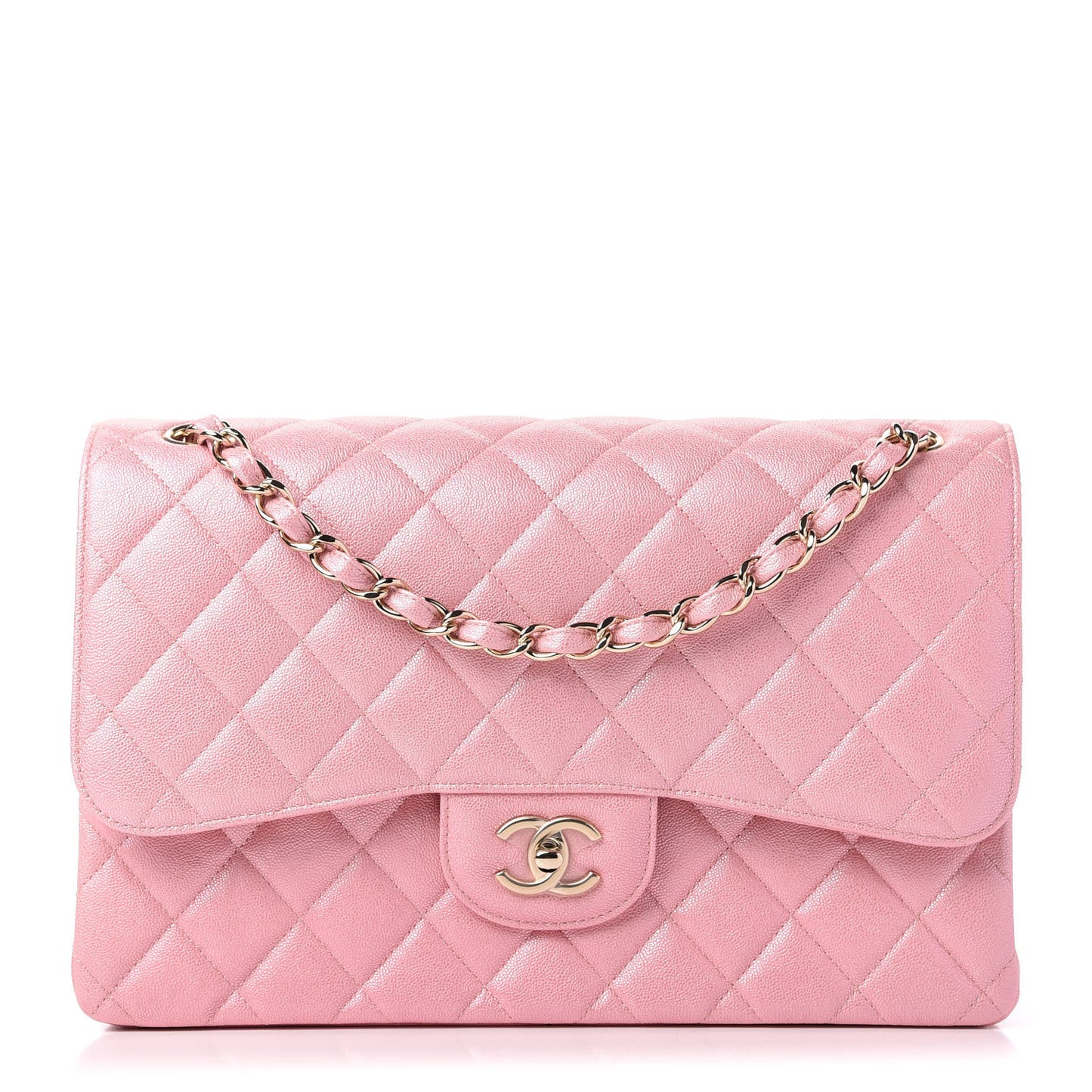 Iridescent Caviar Quilted Jumbo Double Flap Rose Pink