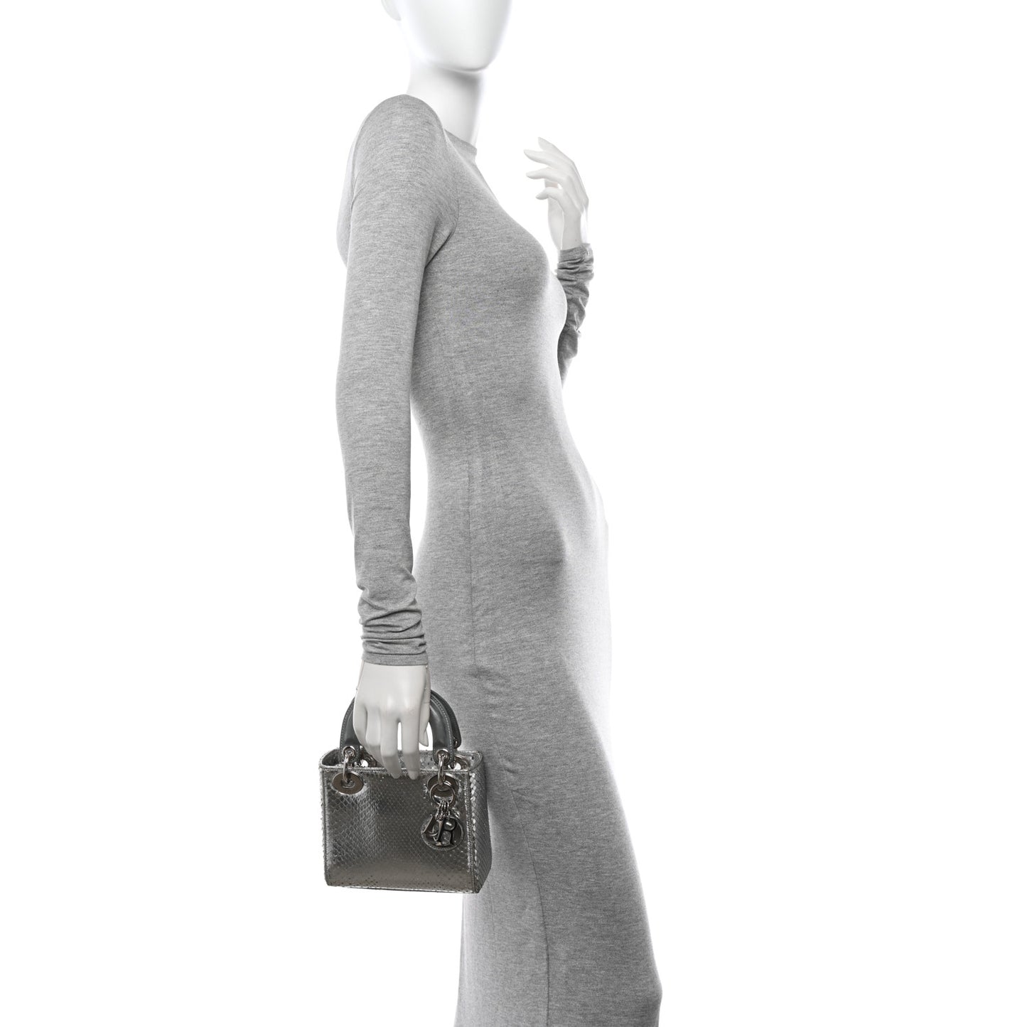 Metallic Snakeskin Mini Lady Dior Silver