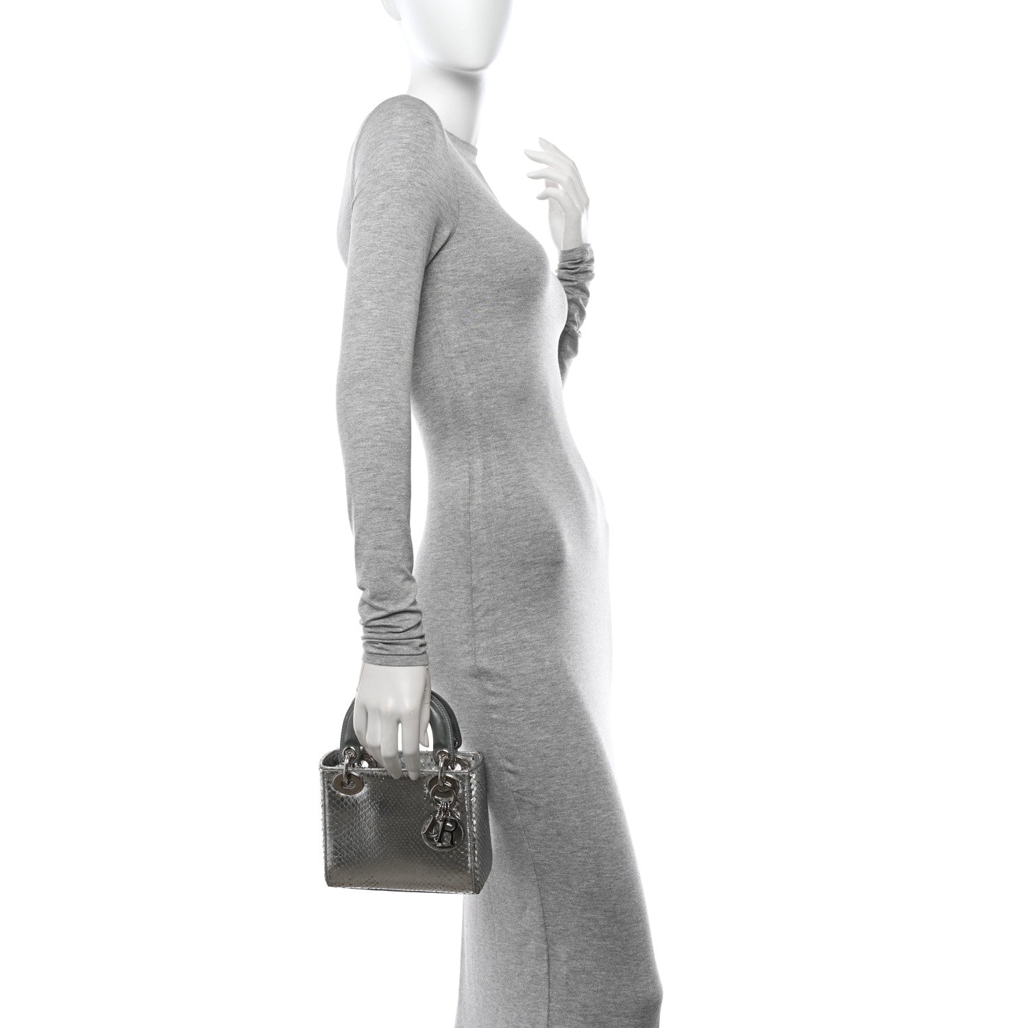 Christian Dior Metallic Snakeskin Mini Lady Dior Silver 2 of 12