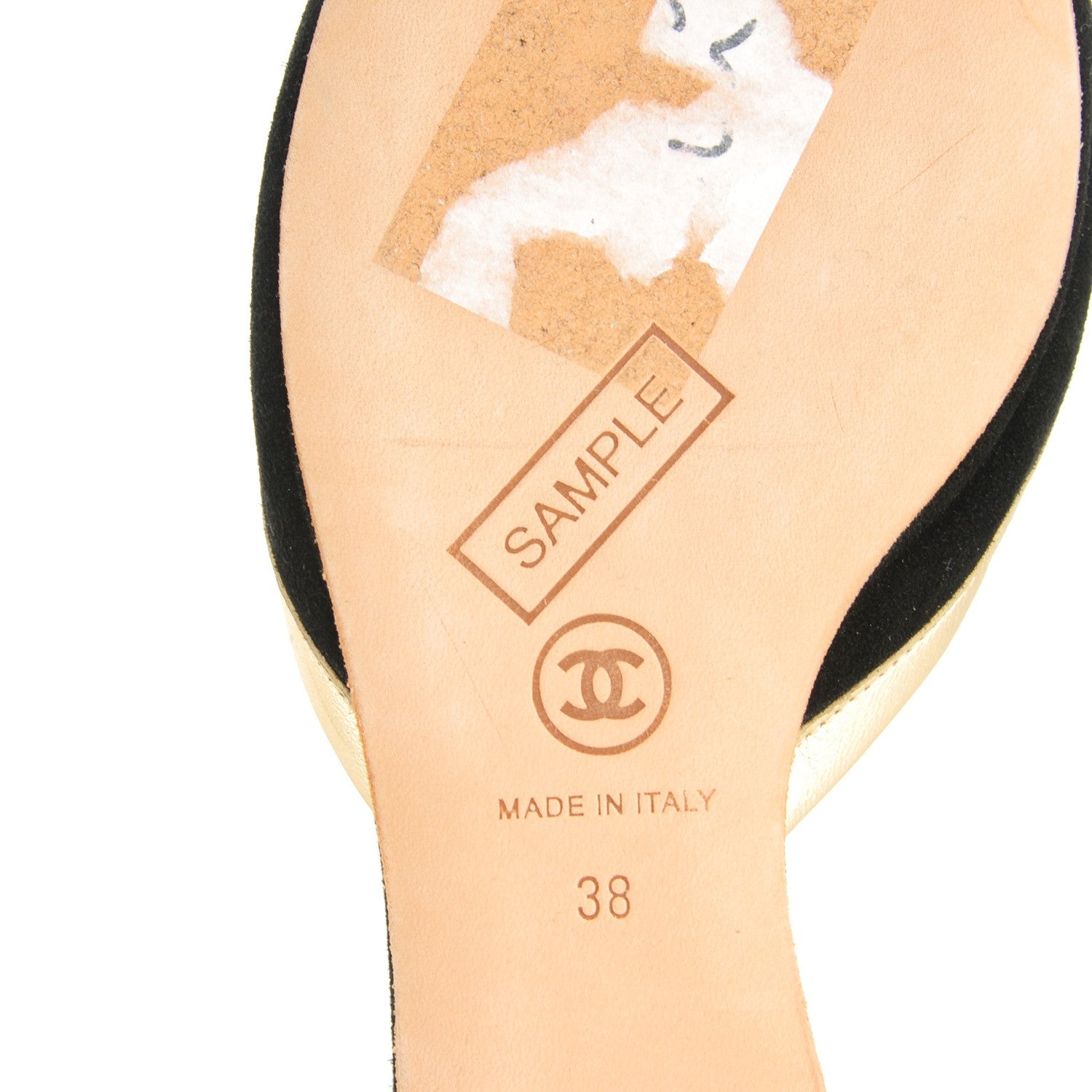 Chanel Metallic Lambskin Suede Tassel Sandals 38 Black Gold 6 of 7