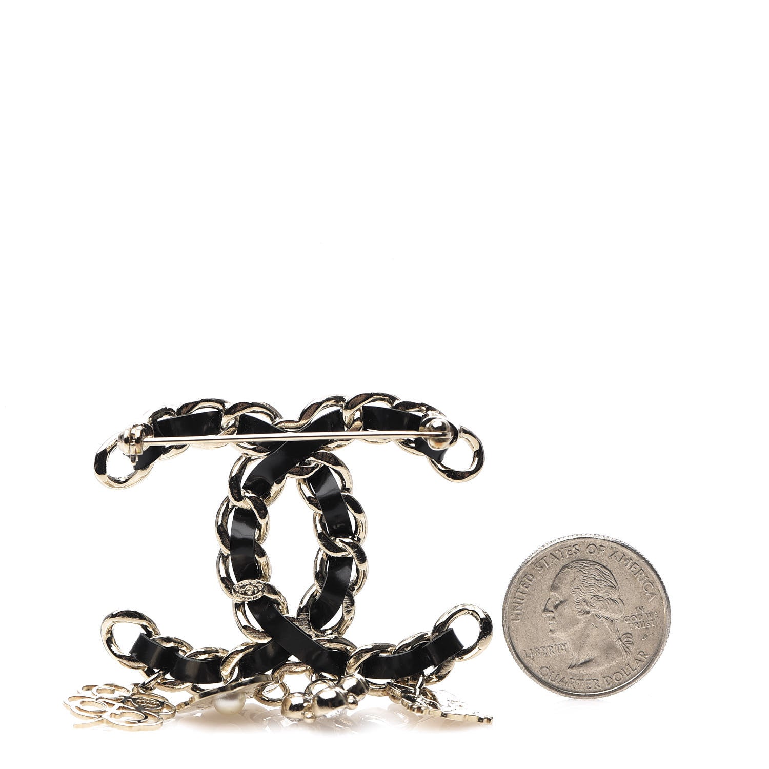 Chanel Lambskin Crystal Chain CC Charms Brooch Black Gold 2 of 4