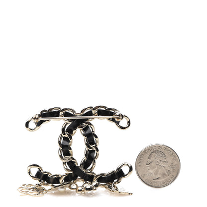 Chanel Lambskin Crystal Chain CC Charms Brooch Black Gold 2 of 4