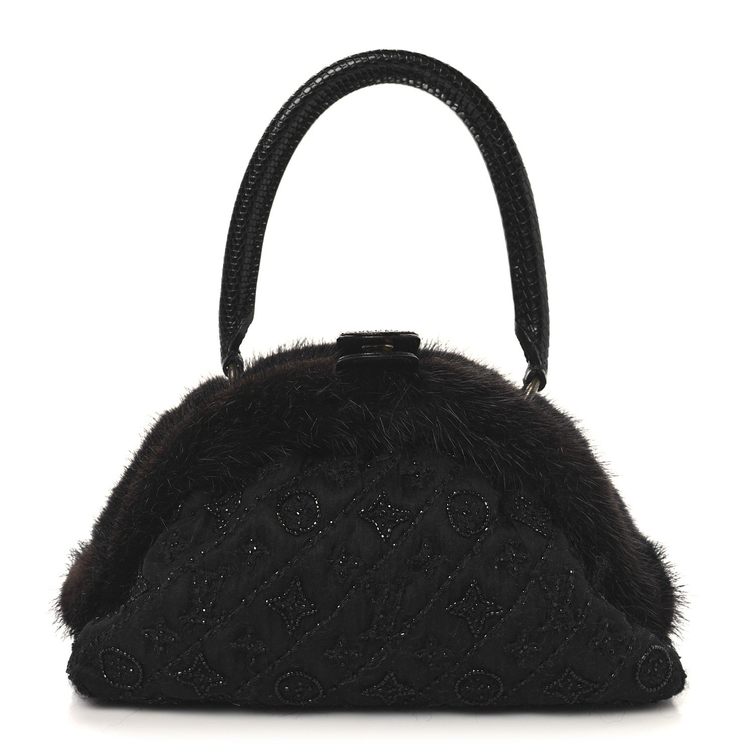 Louis Vuitton Mousseline Mink Lizard Beaded Demi Lune MM Black