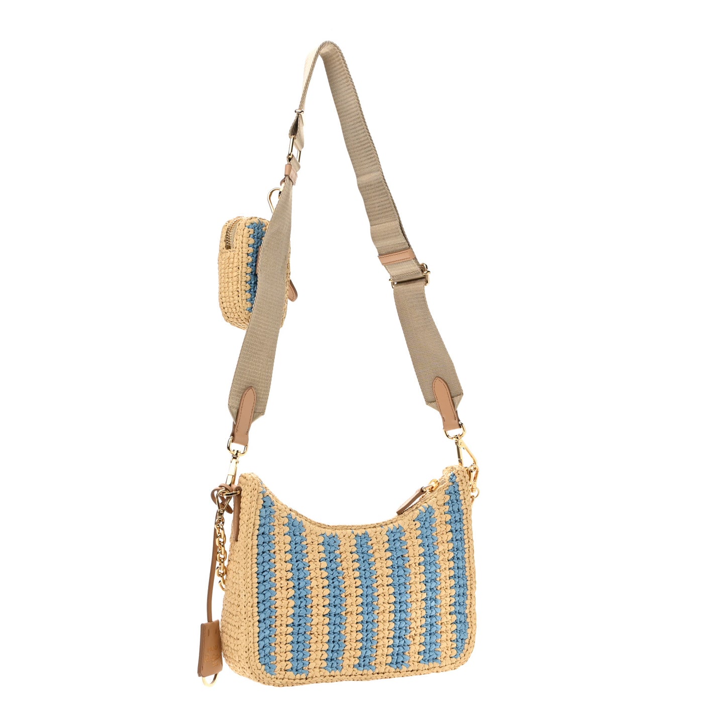 Yarn Raffia Effect Crochet Striped Re-Edition 2005 Shoulder Bag Naturale Celeste