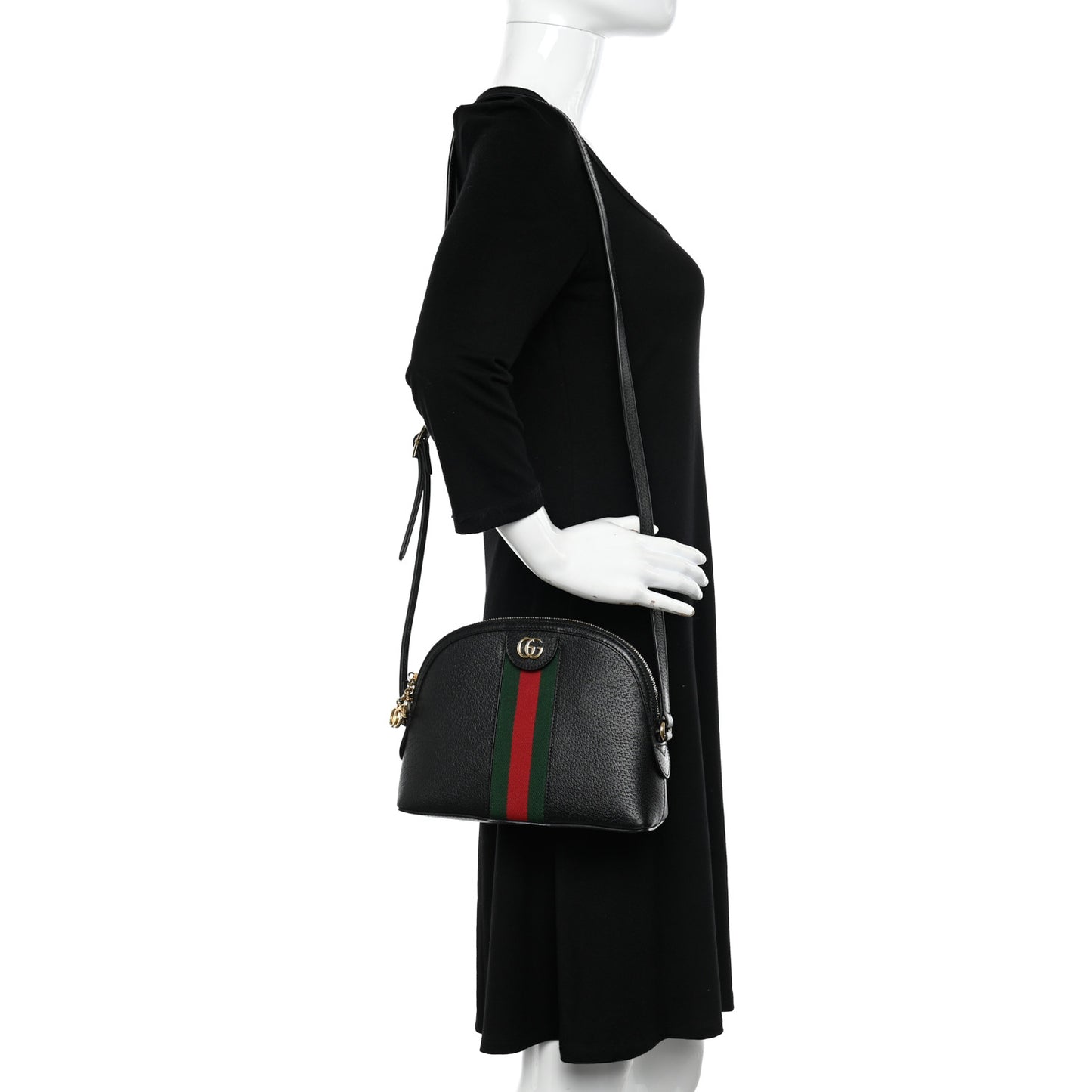 Calfskin GG Web Small Ophidia Dome Shoulder Bag Black