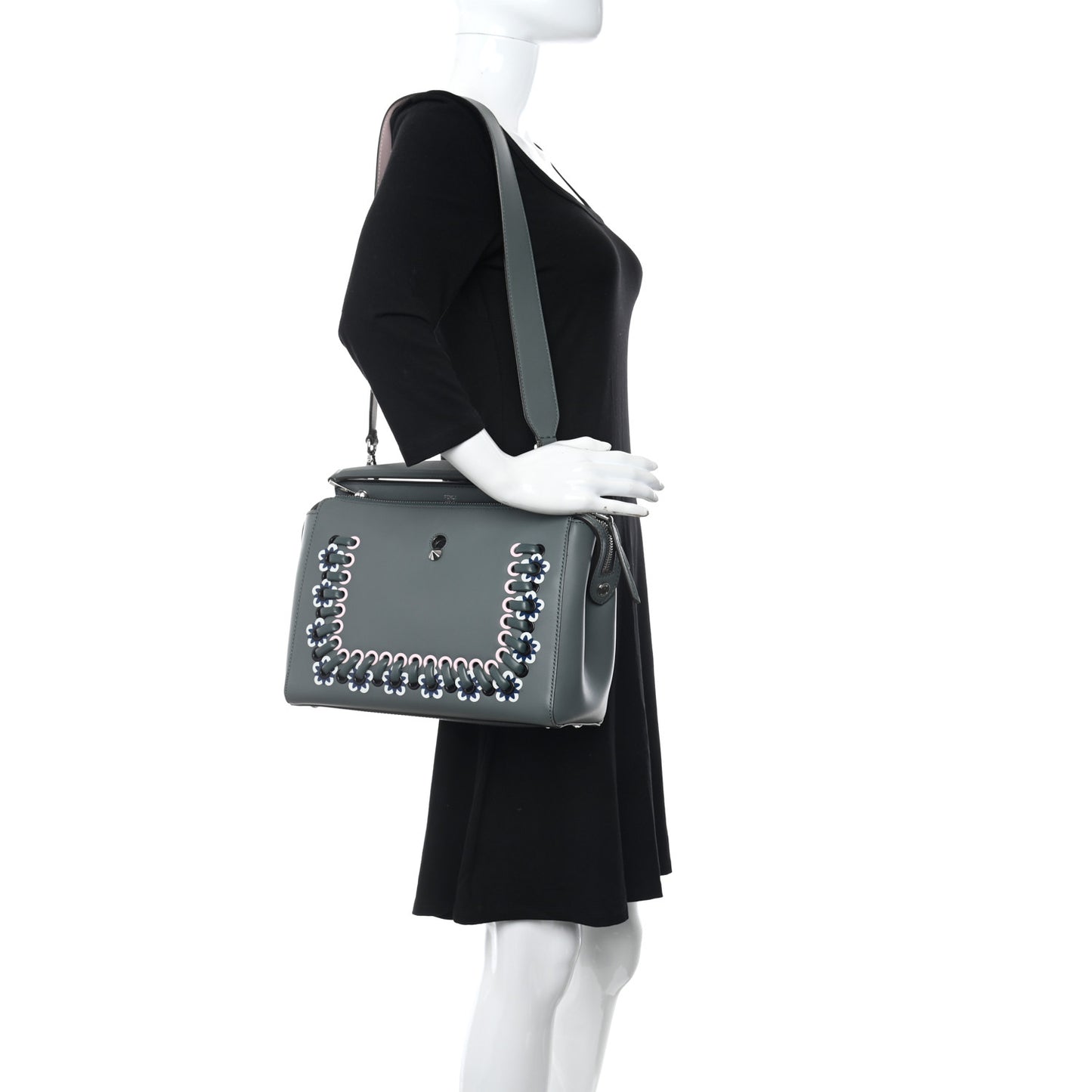 Vitello Baltico Shiny Nappa Lace Up Floral Dotcom Satchel Malachite