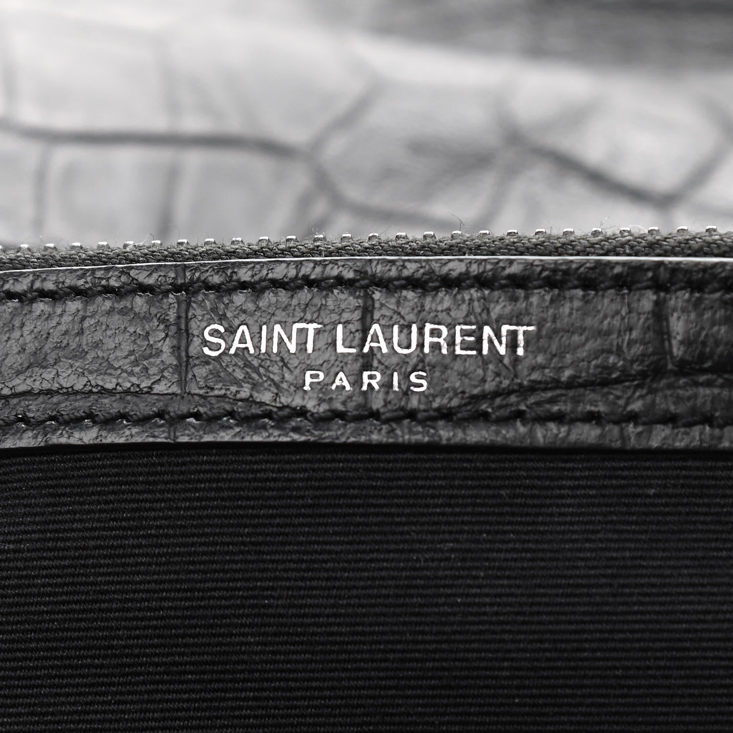 Saint Laurent Calfskin Crocodile Embossed Medium West Hollywood Monogram Fold-Over Black 7 of 13