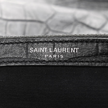 Saint Laurent Calfskin Crocodile Embossed Medium West Hollywood Monogram Fold-Over Black 7 of 13