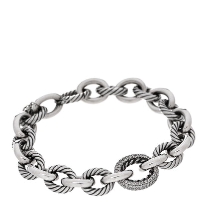 David Yurman Sterling Silver Diamond 15mm Large Oval Link Bracelet 1 of 4