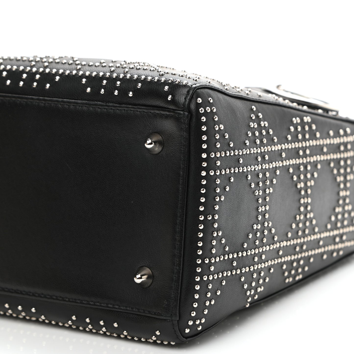Calfskin Cannage Studded Medium Lady Dior Black