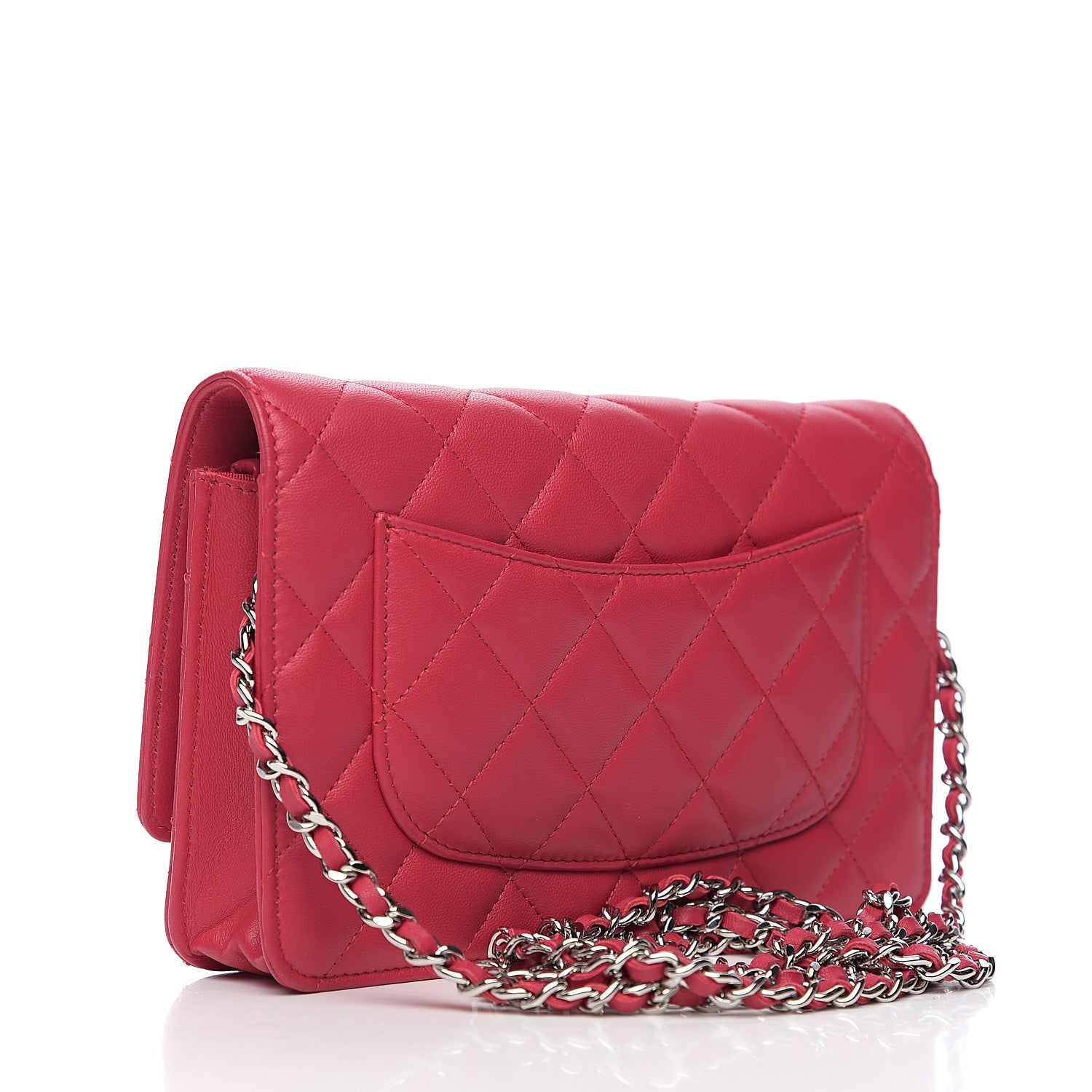 Chanel Lambskin Quilted Wallet On Chain WOC Dark Pink 2 of 10