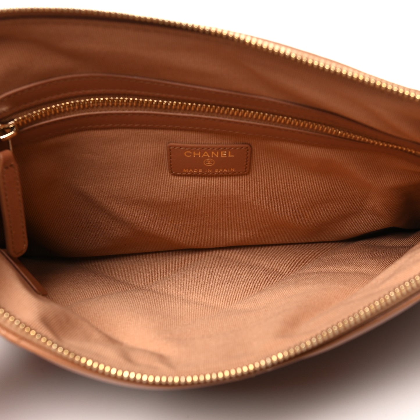 Goatskin Quilted Large Chanel 19 Pouch Brown