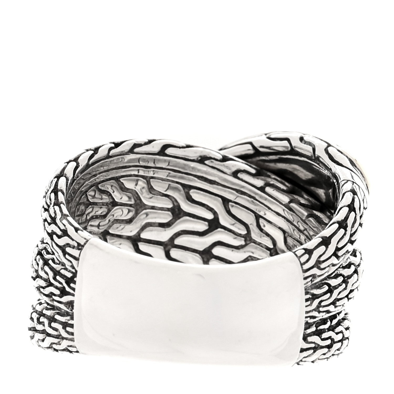 John Hardy Sterling Silver 18K Yellow Gold Classic Chain Hammered Crossover Ring 60 9 3 of 6