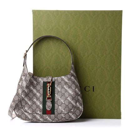 Gucci X BALENCIAGA GG Supreme Monogram Striped Logo Print Web Small Jackie 1961 Hobo Beige Ebony Mystic White 11 of 11