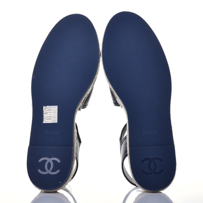Chanel Lambskin Cap Toe CC Espadrille Sandals 38 Navy 5 of 8