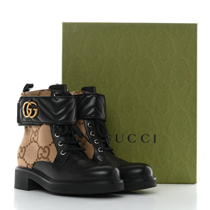 Gucci Flores Calfskin Monogram Maxi GG Nappa Matelasse Double G 40mm Ankle Boots 36.5 Black Camel Ebony 9 of 9