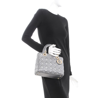 Christian Dior Metallic Grained Calfskin Cannage Medium Supple Lady Dior Silver 2 of 10