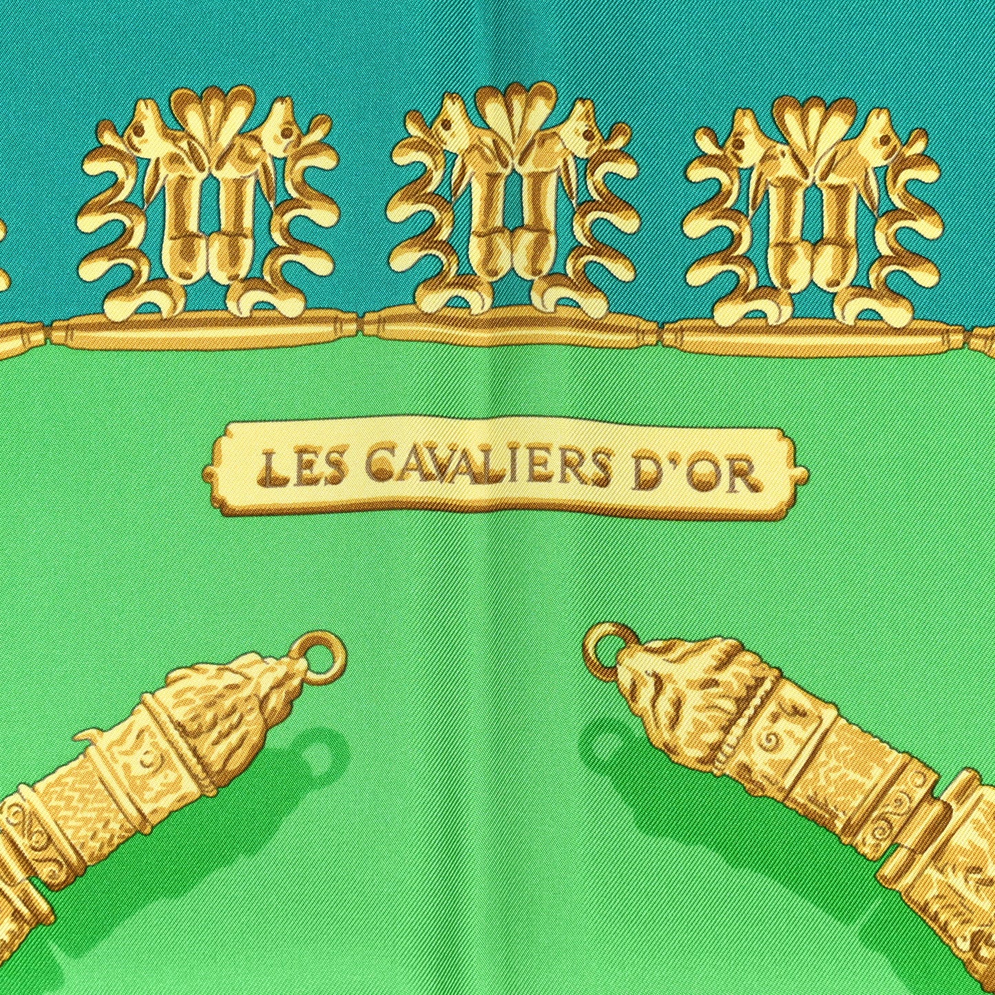 Silk Mousseline Les Cavaliers D'Or Scarf Vert Emeraude Vert Vieil