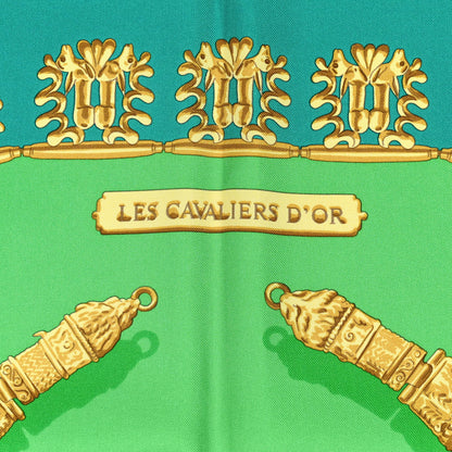 Hermes Silk Mousseline Les Cavaliers D'Or Scarf Vert Emeraude Vert Vieil 4 of 5
