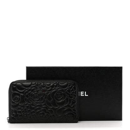 Chanel Lambskin Camellia Embossed Zip Around Organizer Wallet Black 9 of 9