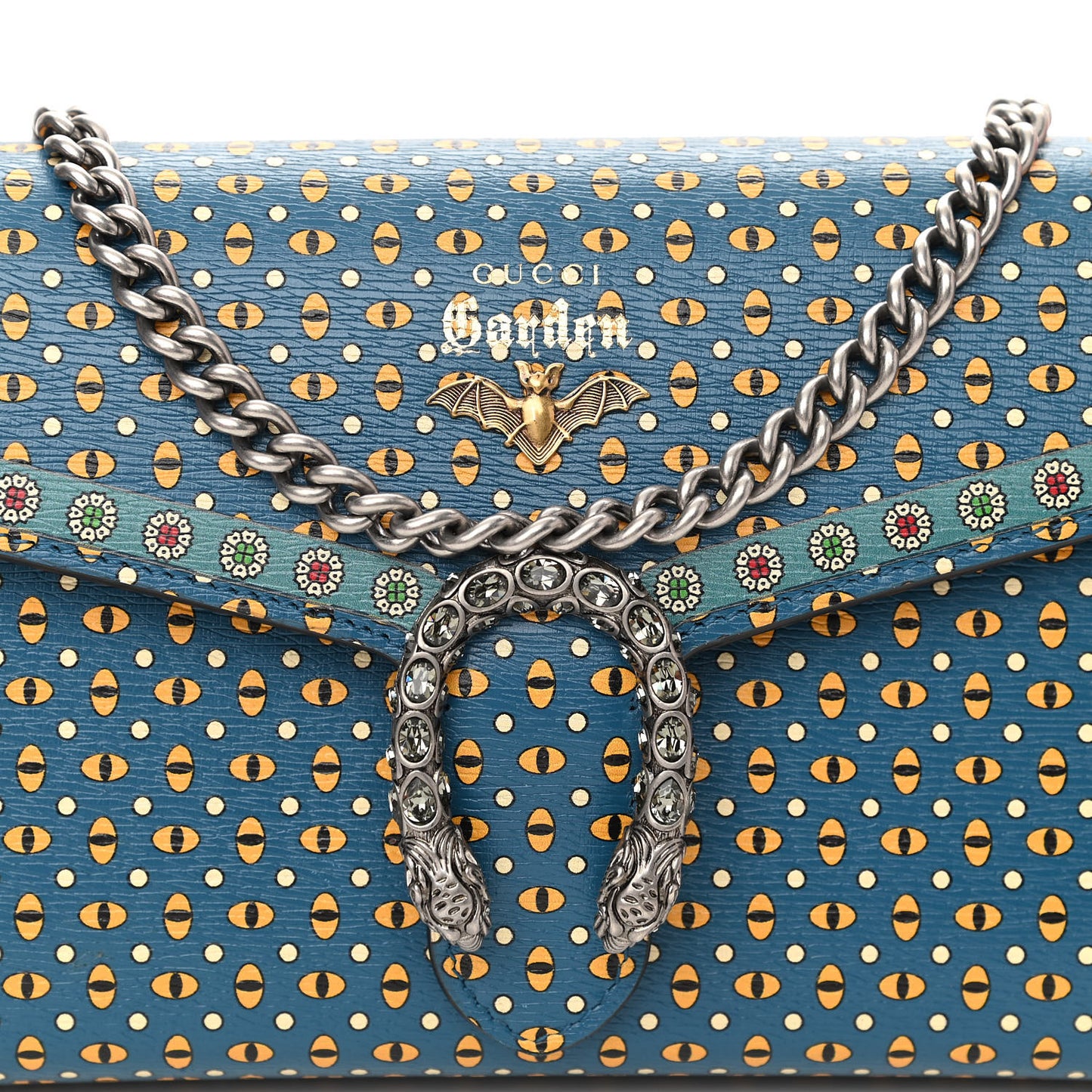 Textured Calfskin Crystal Garden Dionysus Chain Wallet Forest Green Print