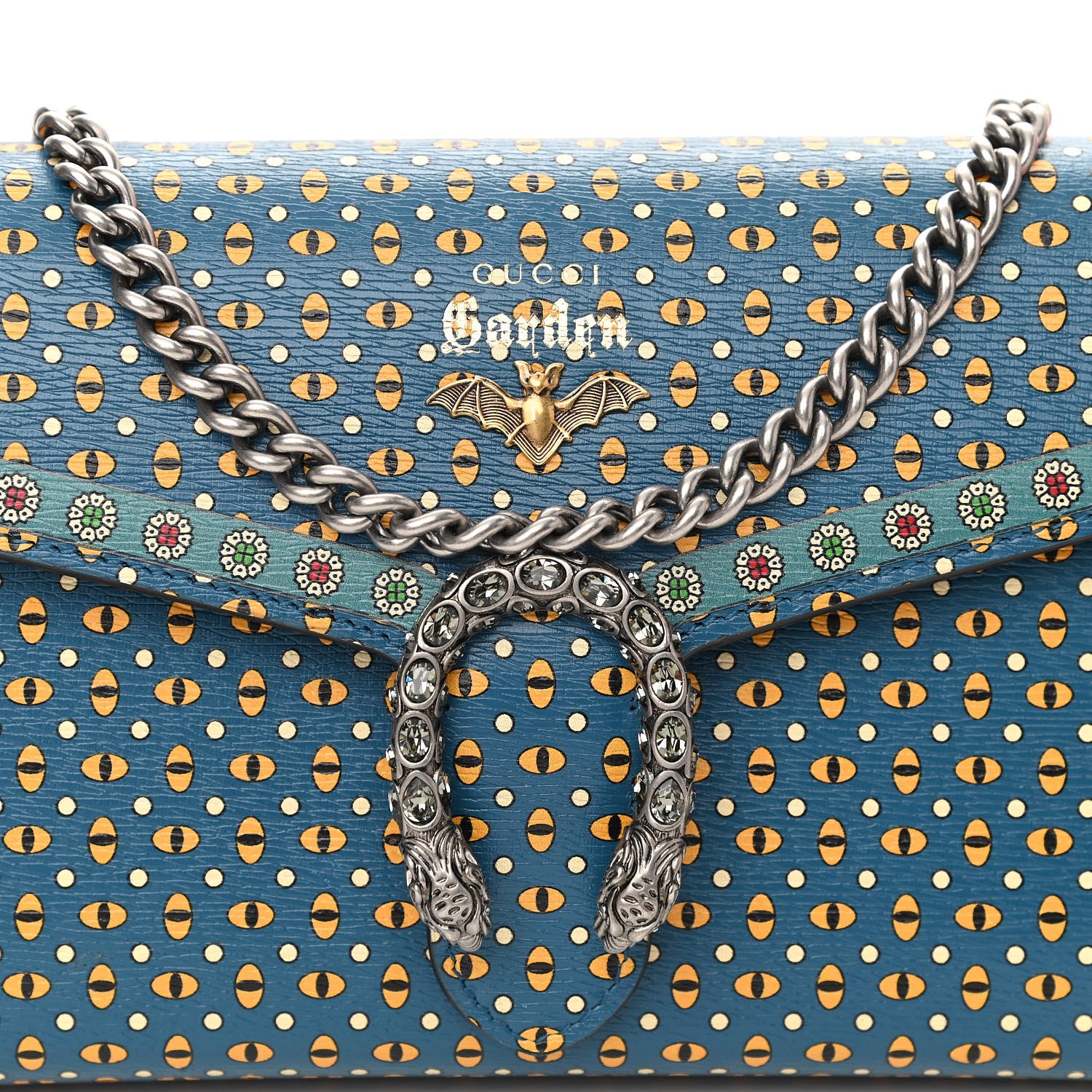 Gucci Textured Calfskin Crystal Garden Dionysus Chain Wallet Forest Green Print 9 of 12