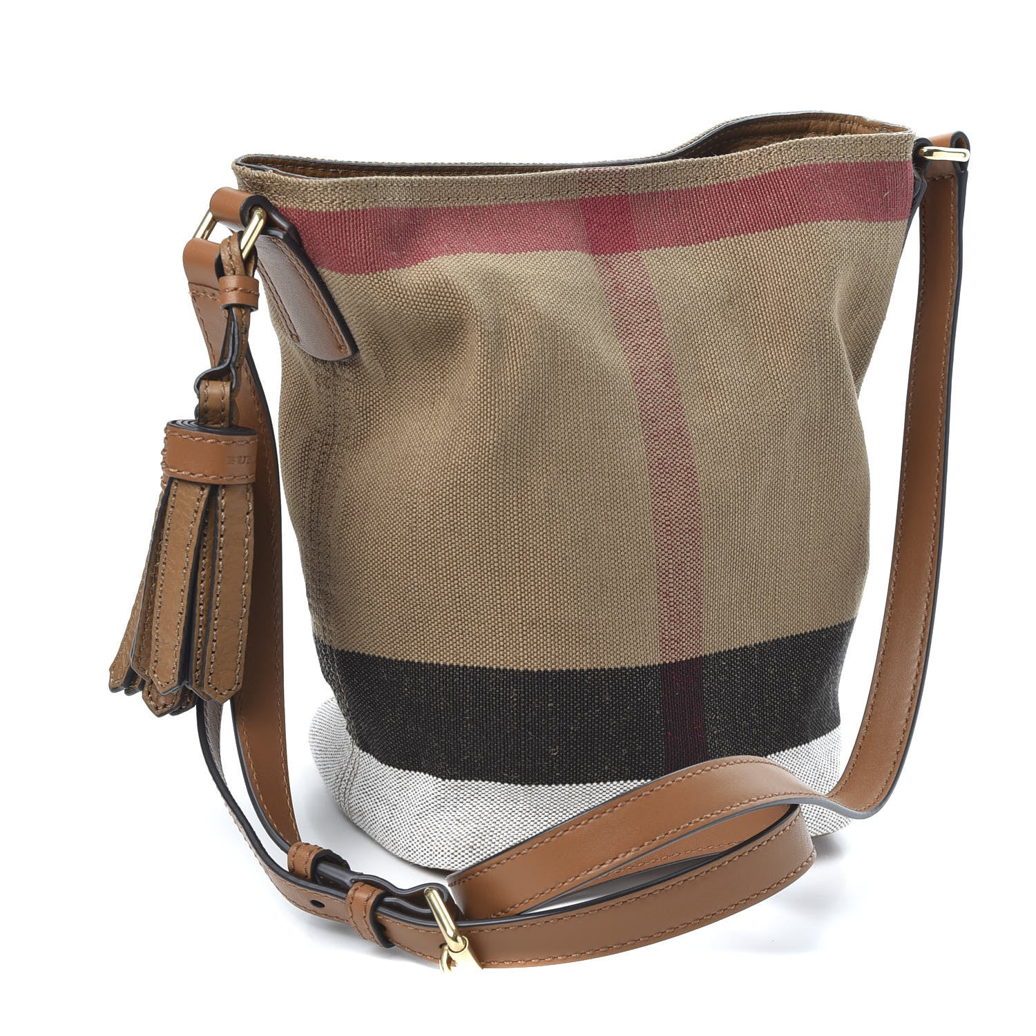 Burberry Canvas Mega Check Mini Ashby Tassel Crossbody Saddle Brown 2 of 9