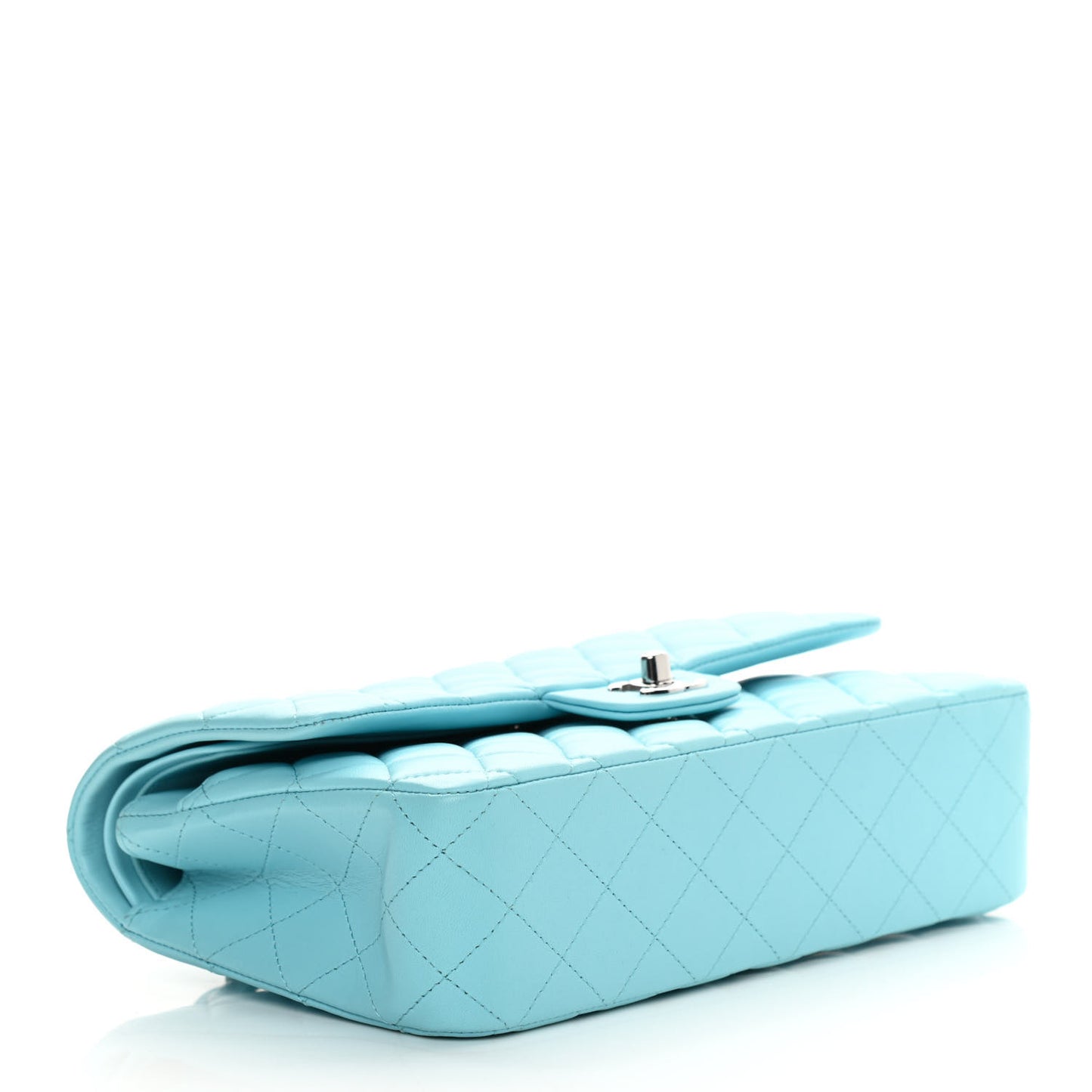 Lambskin Quilted Medium Double Flap Light Blue